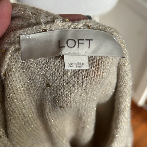 LOFT Muted Gold Long Sleeve Sweater Dress with Sparkle Sequins Embellishment  XS - Picture 7 of 8